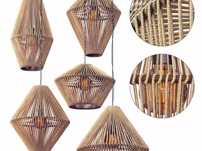 Lamp wood rattan wicker Cone 3D model