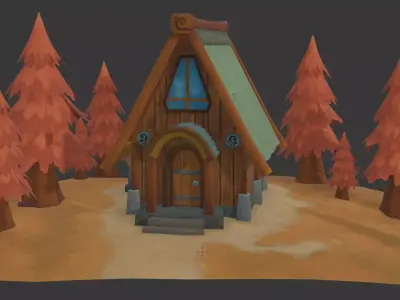 Stylized Hand-Painted Diorama House - Game Asset Free low-poly 3D model