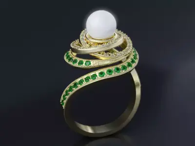 Spiral ring with stones 3D print model