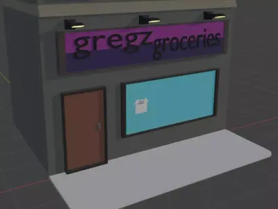 Low Poly Grocery Store Building Game Ready Low-poly 3D model