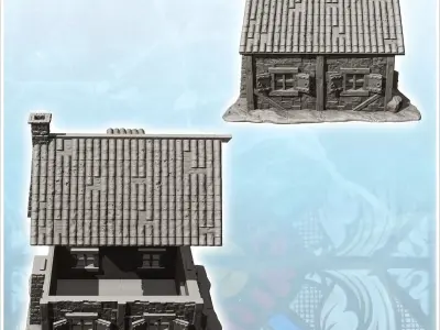 Medieval house with tiled roof floor window and accessories 3 -  3D print model