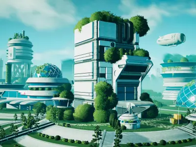 Stylized Solarpunk City Low-poly 3D model