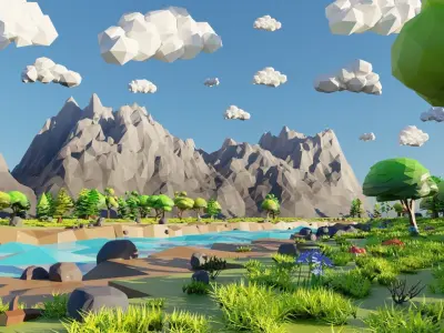 Mountain Scene  Low-poly 3D model