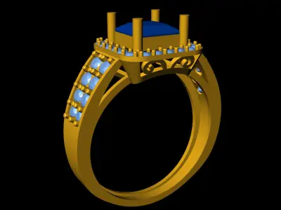 Women Ring 3 light weight princesscut halo ring 3D print model