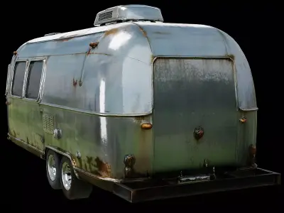 Vintage Aluminum Travel Trailer Camping Caravan Game Ready PBR Low-poly 3D model