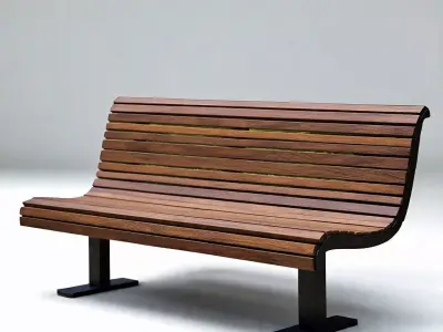 Modern Curved Slat Outdoor Bench Low-poly 3D model