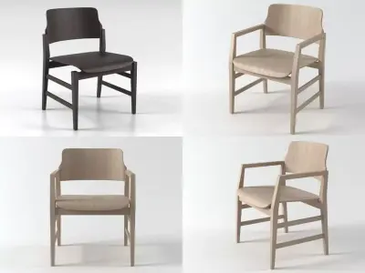 Malmo set of four wooden chairs 3D model