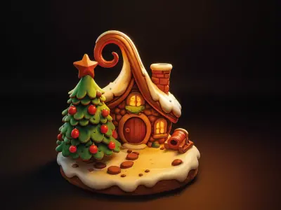 Whimsical Gingerbread Cottage Holiday Environment  Low-poly 3D model