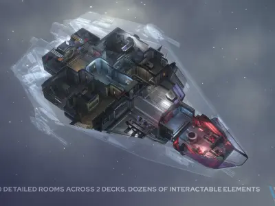 Minerva - Spaceship with Interior Low-poly 3D model