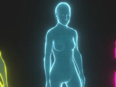 Animated Human Hologram Female 3D Model 28 Animations Low-poly 3D model