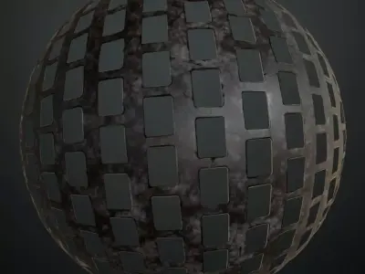 Dark Perforated Metal Rounded Rectangles PBR SEAMLESS Texture