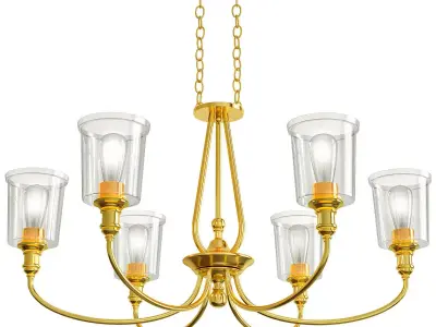 Natural Brass 6 Light Oval Chandelier 3D model