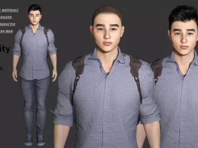 AAA 3D REALISTIC ASIAN MALE CHARACTER - YOUNG COLLEGE STUDENT Low-poly 3D model