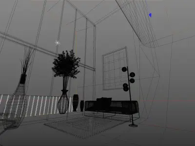 Modern Loft Living room interior 3D Model  Low-poly 3D model