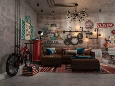 Industrial Loft Style Living Room Wall Decor Hanging 3D Model Low-poly 3D model