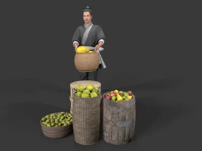 Asian Ancient street stalls Low-poly 3D model