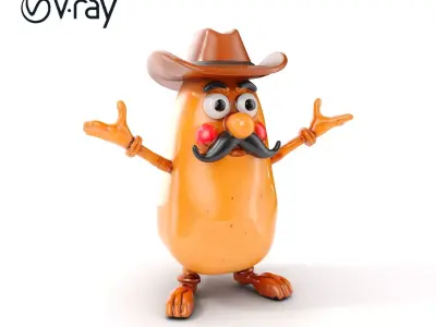 Cowboy Potato Character Model Rigged and Animated Low-poly 3D model