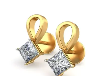 Solitaire Princess Diamond Earrings 3Dm STL OBJ Render Details 3D print model