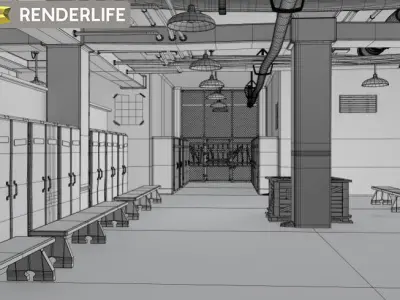 Vintage Locker room interior 3D model