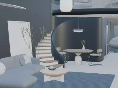 Modern Scandinavian Interior Luxury Loft Living Room 3D Model 3D model