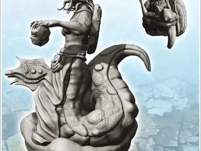 Medusa Gorgon with spear and head in hand 10 - Medieval Fantasy  3D print model
