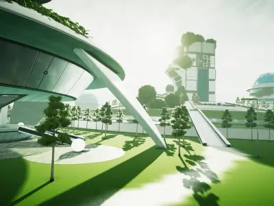 Stylized Solarpunk City Low-poly 3D model