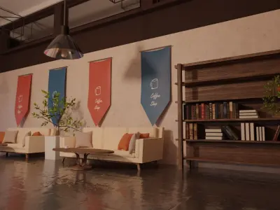 Coffee shop in New York Low-poly 3D model