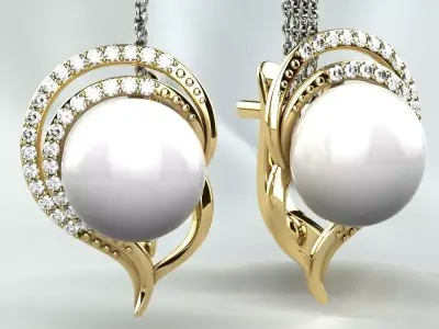 Original Earring with Diamond Pearl or Another Gemstone 3D print model