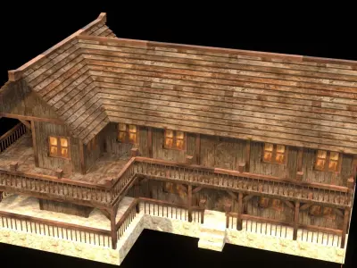Medieval Tavern Exterior Low Poly Model Low-poly 3D model