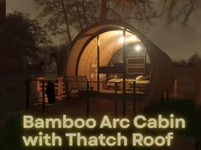 Bamboo Arc Cabin with Thatch Roof - Tropical Eco Hut 3D Model 3D model