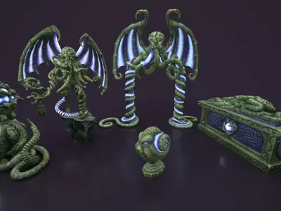 Ancient statues stone collection Low-poly 3D model