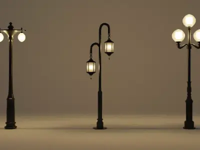 Triple head straight lamp Low-poly 3D model