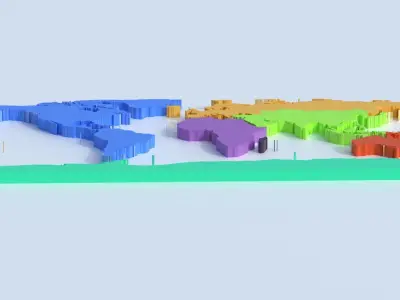 Continents Map  Low-poly 3D model