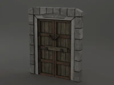 Medieval Door Stone Double Huge Door 3D Model Low-poly 3D model