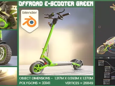 Offroad E-Scooter Green Version Low-poly 3D model