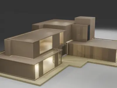 MODERN HOUSE Exterior with Posh Lighting 3D model Low-poly 3D model