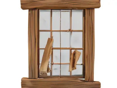 Stylized Broken Wooden Window Low-poly 3D model