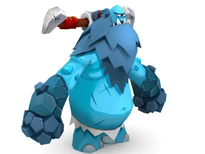 Blue Giant Golem Troll Snowman Viking Warrior Iceman Low-poly 3D model