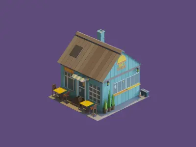 Low Poly Shops and Cafe Areas 3D model