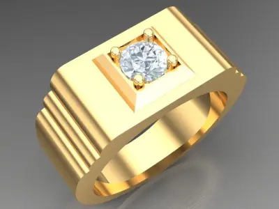Light Gold Diamond Men Ring 2MR088 3D model