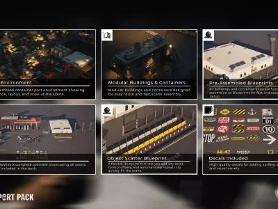Realistic Modular Container Port Environment Low-poly 3D model