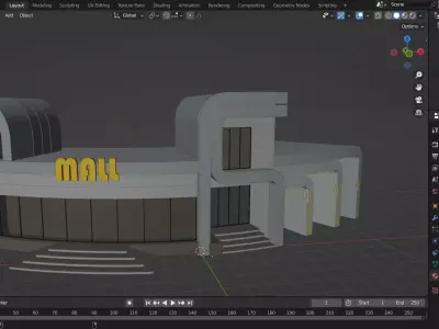Modern Curved Shopping Mall Exterior Low-poly 3D model