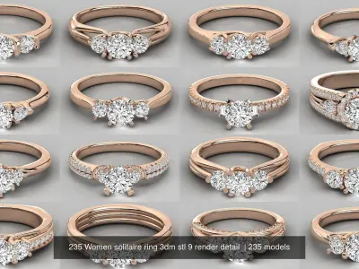 235 Women solitaire ring 3dm stl 9 render detail  3D Model Pack