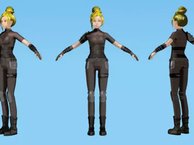 Cyberpunk Warrior Dual Blades animation Low-poly 3D model