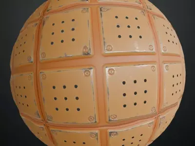 Sci-Fi Orange Metal Padded Panel PBR Seamless Texture