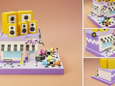 Cartoon Stores Eateries Islands Exteriors 2 Low-poly 3D model