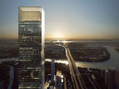 Sunset Landmark Glass Skyscraper By Riverside 3D model