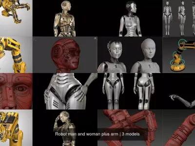 Robot man and woman plus arm 3D Model Pack