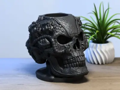 Robot Skull pen holder  Cyborg pen holder 3D print model