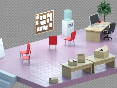 Isometric low-poly office interior floor plan Low-poly 3D model
